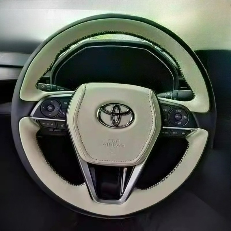 手縫いの黒白レザーカーステアリングホイールカバー トヨタ ア - Leather Cleaner Interior のレビューと価格