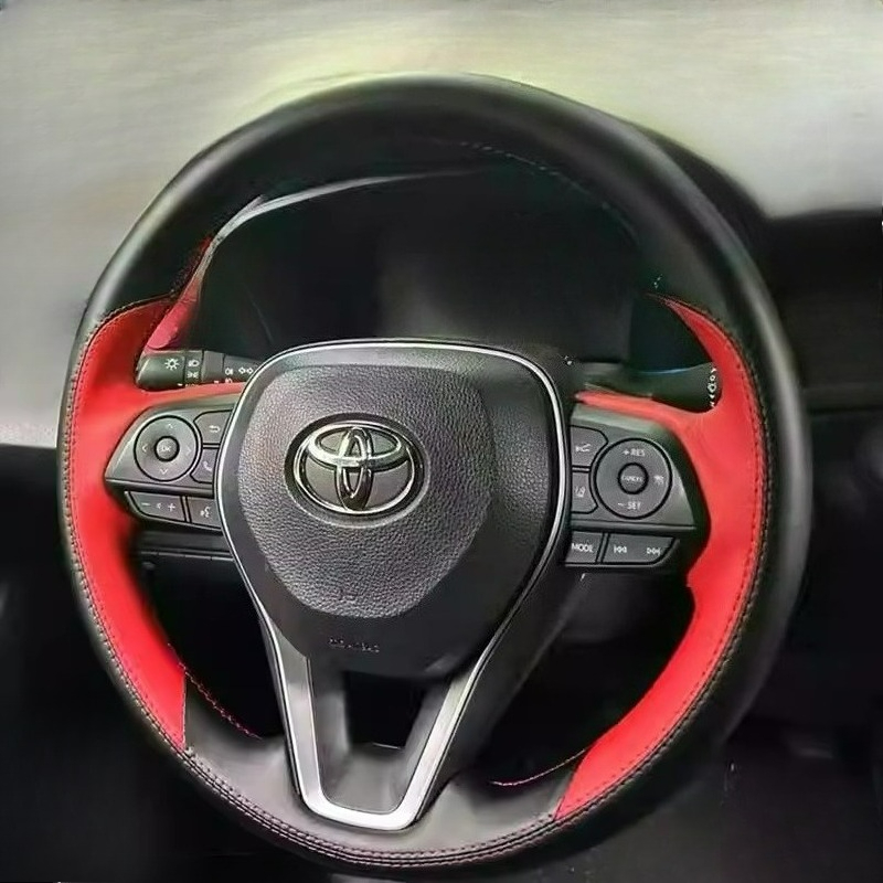 手縫いの黒白レザーカーステアリングホイールカバー トヨタ ア - Leather Cleaner Interior のレビューと価格